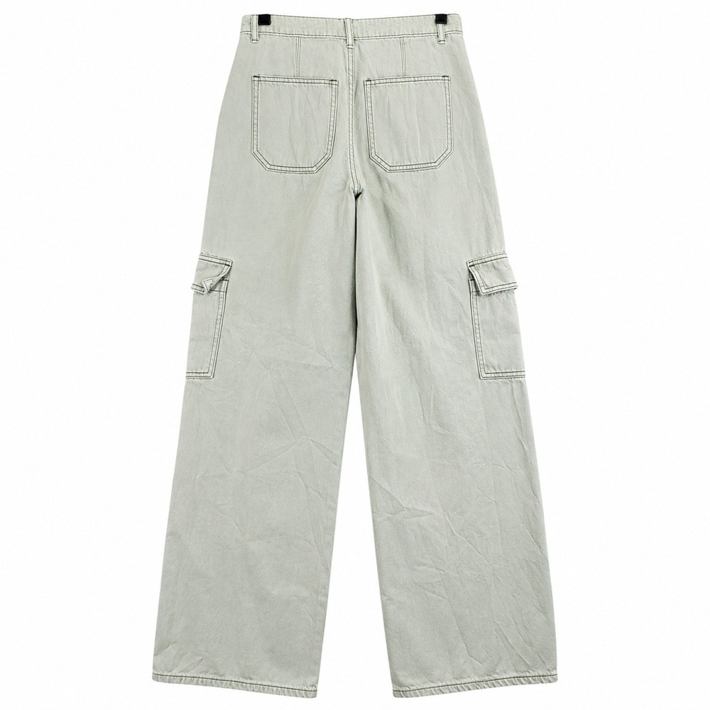 VERVET Wide Leg Jeans Women 28 Light Sage Green Utility High Rise Cargo - Picture 5 of 10